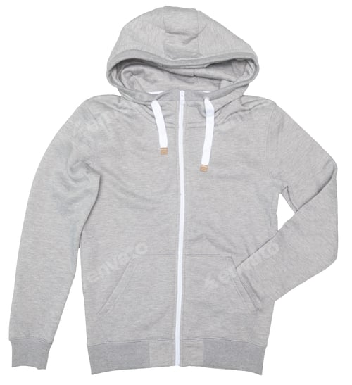 Preview: Grey hooded sweatshirt displayed on a white background for clothing showcase