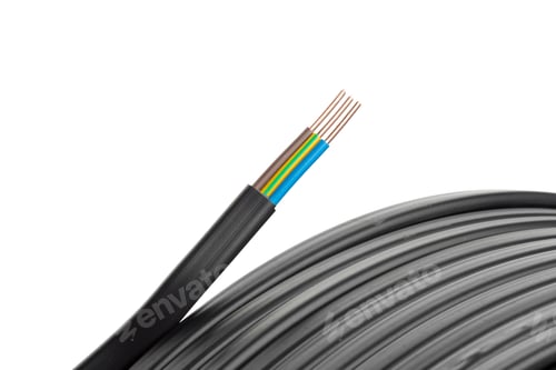 Preview: Electrical wires are shown in a close view with insulation and copper strands visible