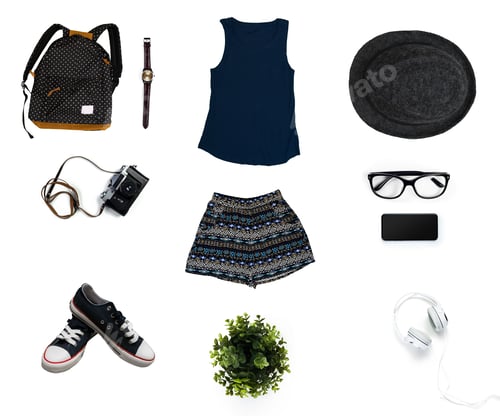 Preview: Items arranged on a surface showing clothing and accessories for everyday use