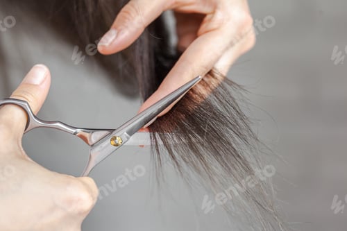 Preview: Cutting hair with scissors in a salon during a hair care session
