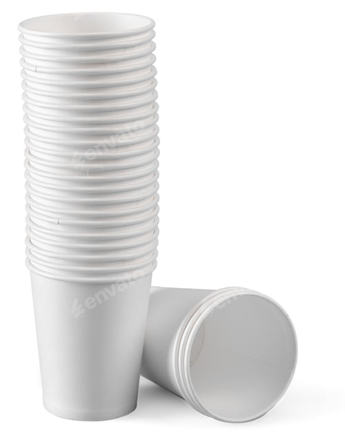 Preview: Stacked white cups on a table for drinks at an outdoor gathering event