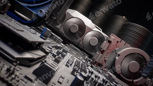Preview: Working motherboards and graphic card (GPU) on board.
