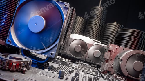 Preview: Few motherboards with graphic card and processor.