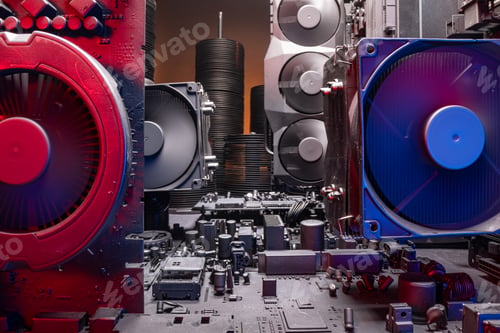 Preview: Closeup of motherboards as server or data center.