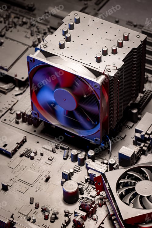 Preview: Inside a motherboards and graphic card (GPU) on board.