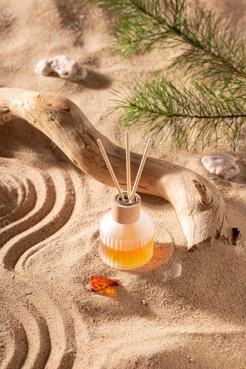 Preview: Unique fragrance diffuser in a bottle with wooden sticks.