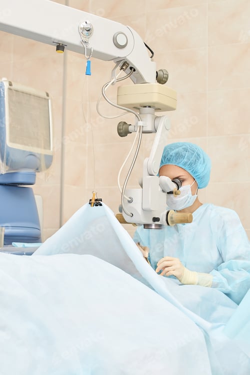 Preview: Ophthalmology laser microscope operation. Doctor clinic. Patient eye treatment