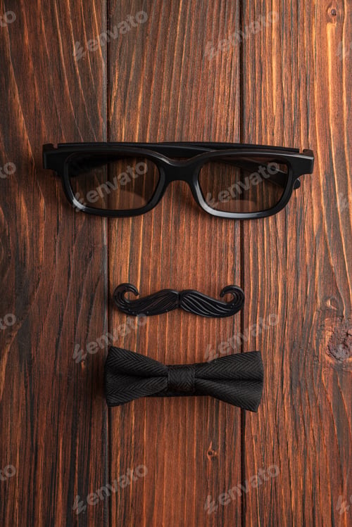 Preview: Black bow tie, mustache, glasses creating a gentleman's face