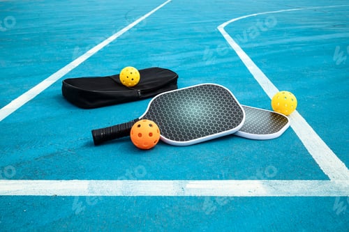 Preview: Pickleball paddles and balls on court