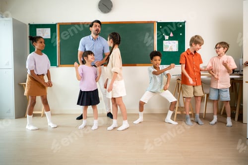Preview: Diverse group of school children enjoying dance activity