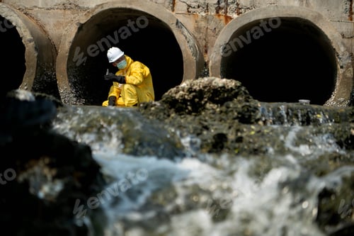Preview: Scientists in yellow protective suits are collecting water samples