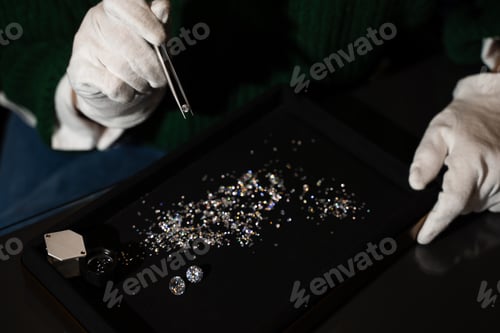 Preview: Diamond handling with tweezers allows accurate selection and evaluation of small stones.