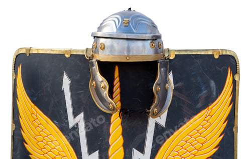 Preview: Ancient Rome soldier shield and helmet isolated