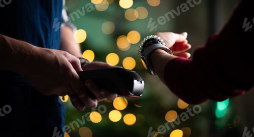 Preview: Girl Paying Bill With Watch Using Wireless Pos Terminal