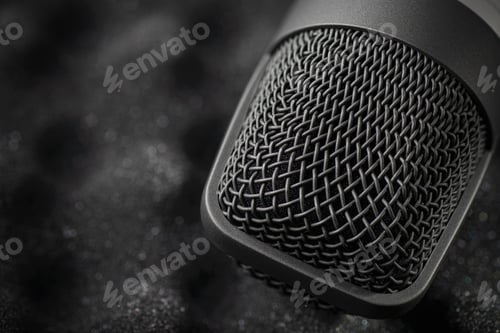 Preview: Professional condenser microphone head grille in a recording studio