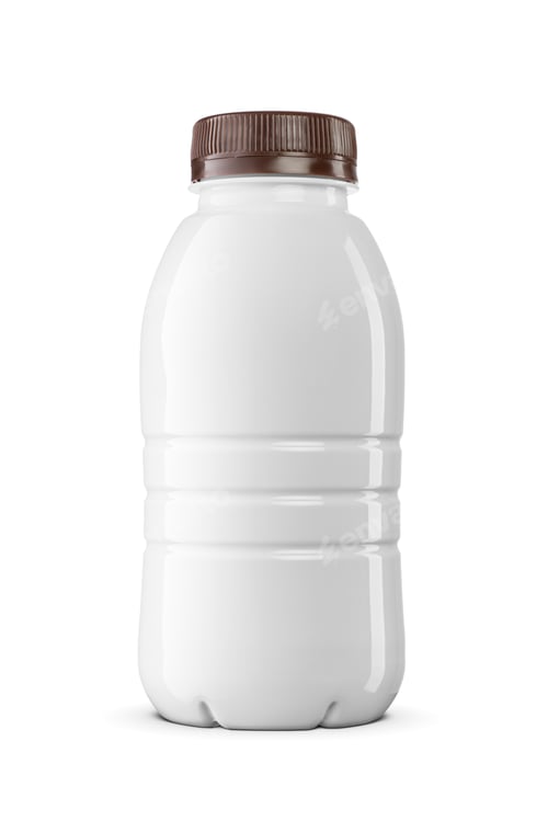 Preview: White clean plastic bottle for dairy milk products isolated on white.