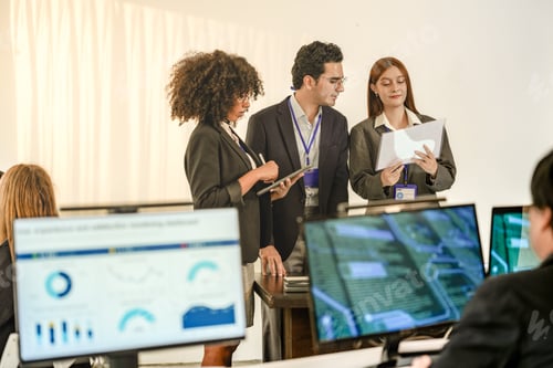 Preview: Diverse DevSecOps professionals planning cloud native security protocols. Multiethnic corporate expe