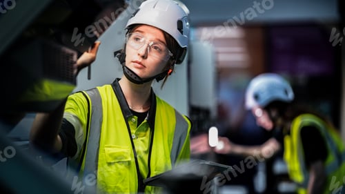Preview: A female engineer represents the future of work, using artificial intelligence and robotics to optim