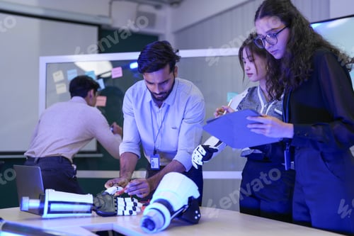 Preview: A breakthrough in human augmentation. A female engineer tests the haptic feedback of a bio-integrate