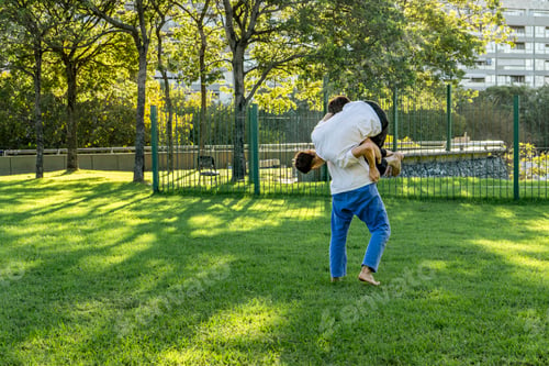 Preview: Young martial artists practicing a Jiu Jitsu throw over the shoulder