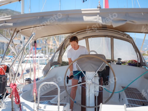 Preview: Adult Woman Enjoying Sunny Day On Yacht Finike Marina Turkey