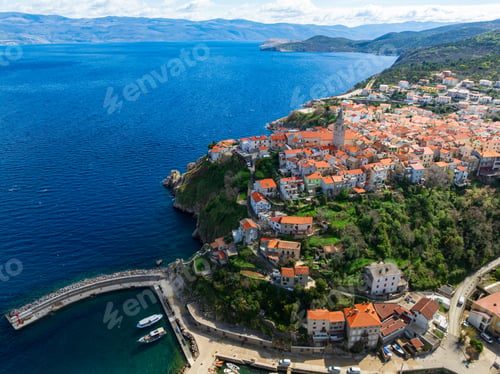 Preview: Aerial View Vrbnik Krk Island Croatia Mediterranean Coast