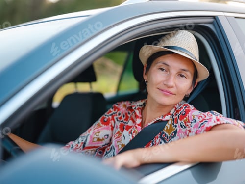 Preview: Traveler woman drives car through scenic countryside of Croatia