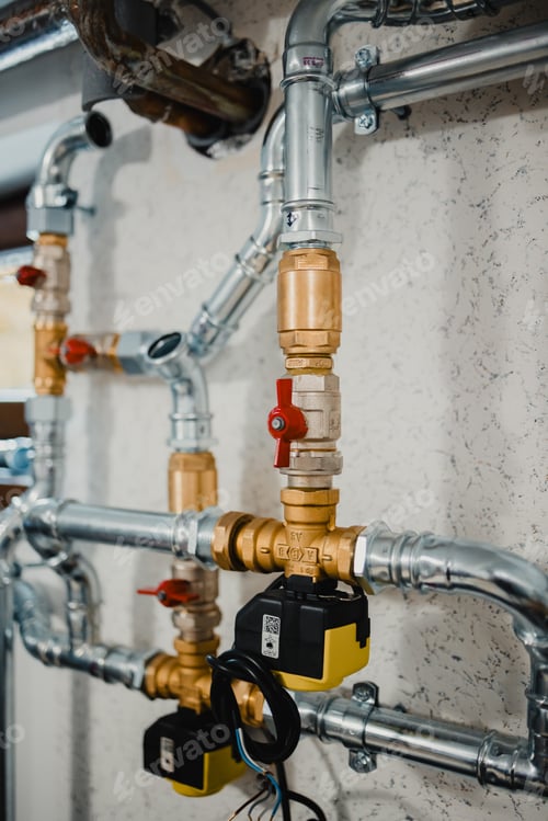 Preview: Plumbing system with heat pump pipes and valves
