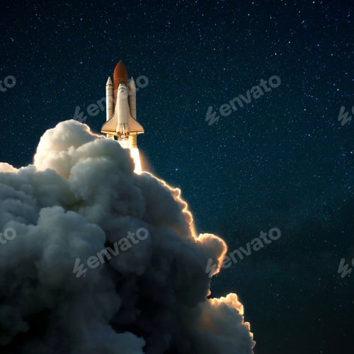 Preview: Space rocket shuttle takes off into the starry sky, Spaceship explores space