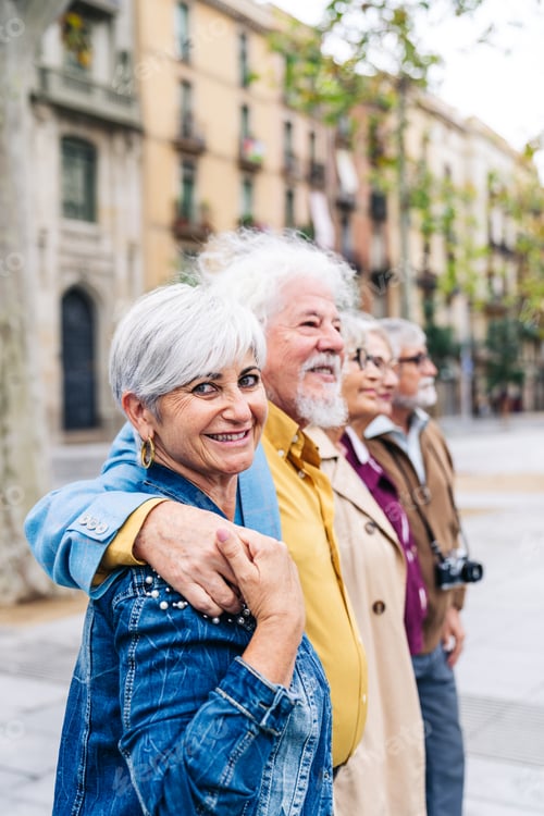 Preview: Seniors women and men friends traveling together