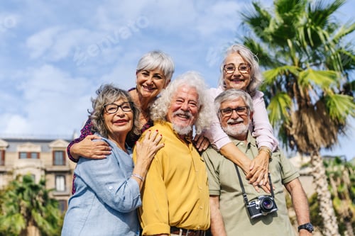 Preview: Group of senior friends enjoying vacation traveling together