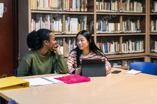 Preview: Diverse students collaborating on a project in library