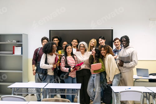Preview: Diverse students and teacher embracing education with a smile