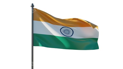 Preview: Indian tricolor flag with Ashoka Chakra waving proudly on flagpole under bright blue sky