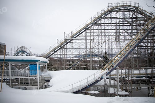 Preview: Snow Covered Roller Coaster Amusement Park Winter
