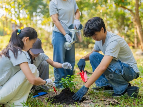 Preview: Asian volunteers planting trees for environmental conservation sustainable eco project to Save World