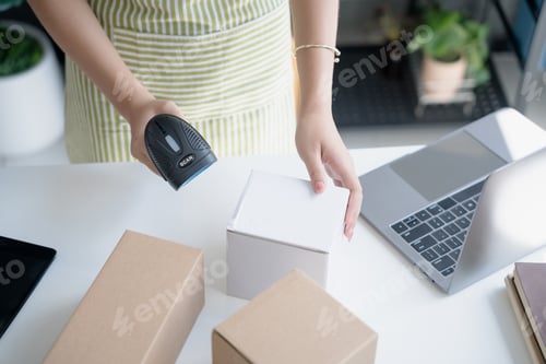 Preview: Asian Women Entrepreneurs in SME Using Laptops to Process Online Orders and Manage Parcel Deliveries