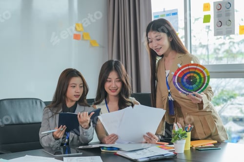 Preview: Group of Business People Collaborating New Project in Office Asian Business Woman Team Meeting Discu