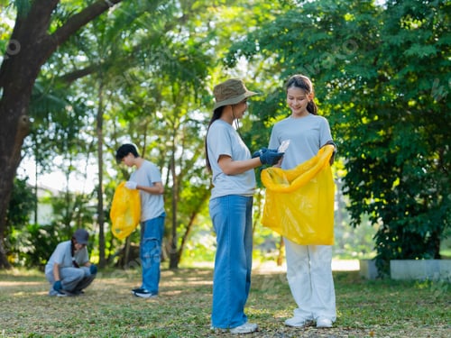 Preview: Group of Asian people helped to clean up litter in public place
