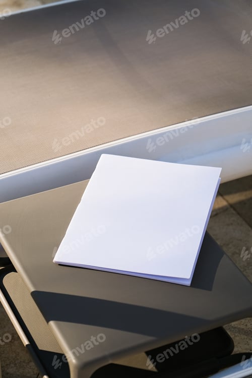 Preview: Empty Book Mockup on Lounge Chair, Hard Light