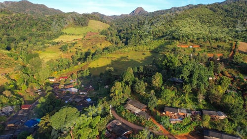 Preview: Aerial view from drone of the rural village in the mountains