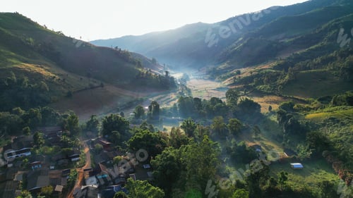 Preview: Aerial view from drone of the rural village in the mountains