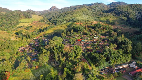 Preview: Aerial view from drone of the rural village in the mountains