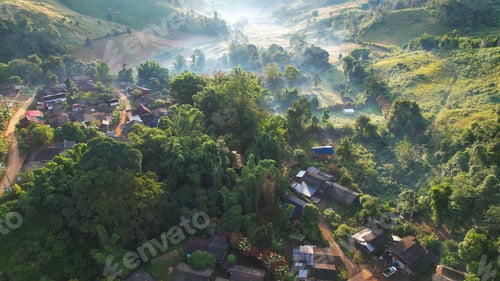 Preview: Aerial view from drone of the rural village in the mountains