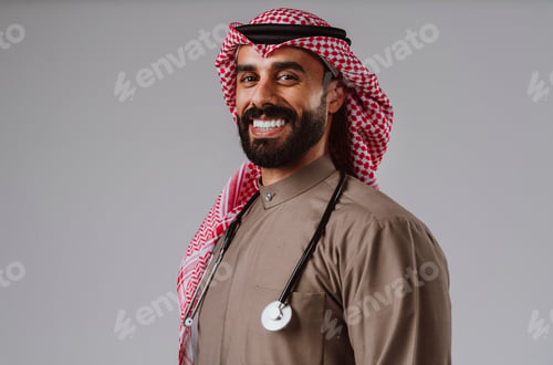 Preview: Arab male doctor wearing traditional thobe and keffiyeh