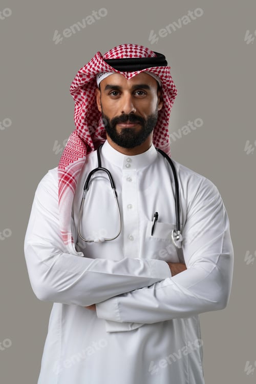 Preview: Middle eastern doctor posing with stethoscope
