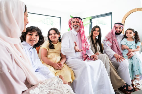 Preview: Arab multi-generational family gathering at home