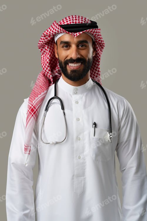 Preview: Middle eastern doctor posing with stethoscope