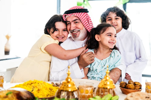 Preview: Arab family celebrating iftar dinner at home