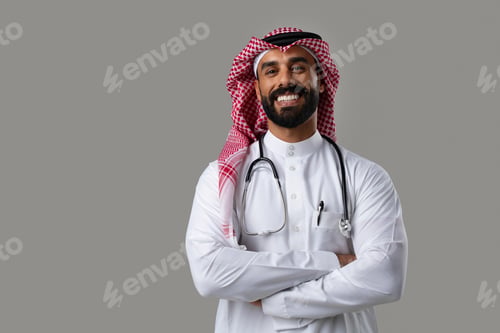 Preview: Middle eastern doctor posing with stethoscope